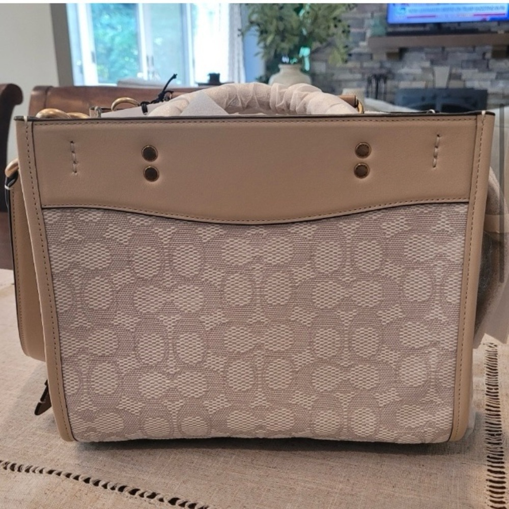 Coach Rogue 25 Signature Taupe Chalk Leather Canvas Shoulder Crossbody Bag - Picture 2 of 8